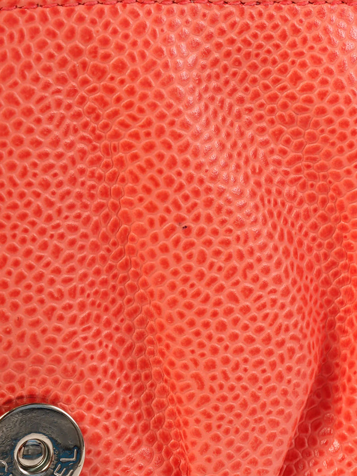 Chanel Around 2014 Made Caviar Skin Cc Mark Stitch Wallet On Chain Salmon Pink