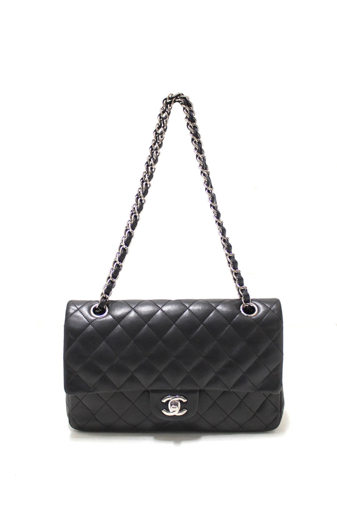 Top Quality Chanel Black Lambskin Leather Medium Classic Flap Chain Bag