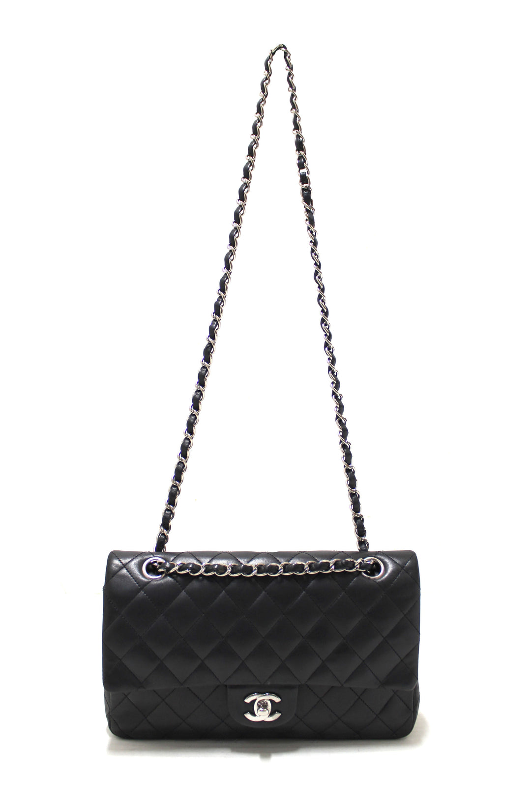 Top Quality Chanel Black Lambskin Leather Medium Classic Flap Chain Bag