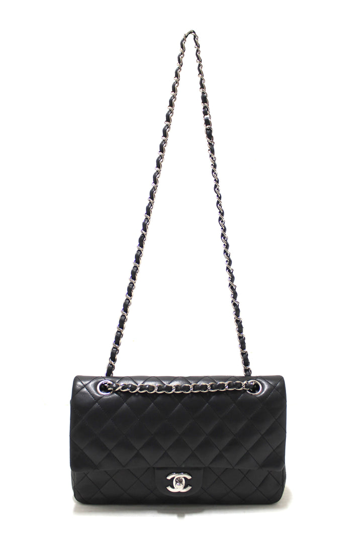 Top Quality Chanel Black Lambskin Leather Medium Classic Flap Chain Bag