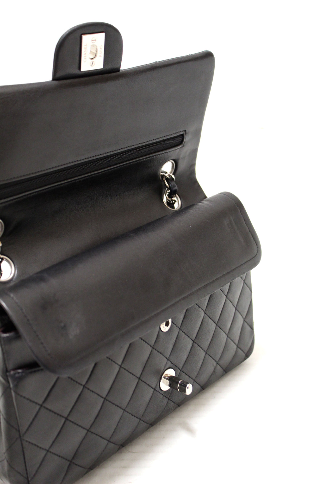 Top Quality Chanel Black Lambskin Leather Medium Classic Flap Chain Bag