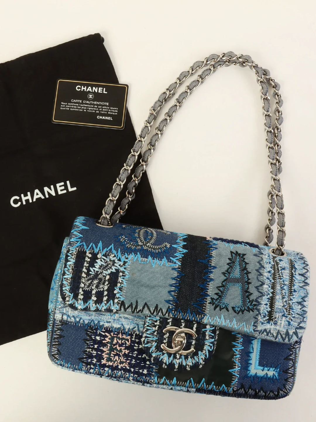 Chanel Around 2014 Made Patchwork Classic New Chain Shoulder Bag Blue/Multi