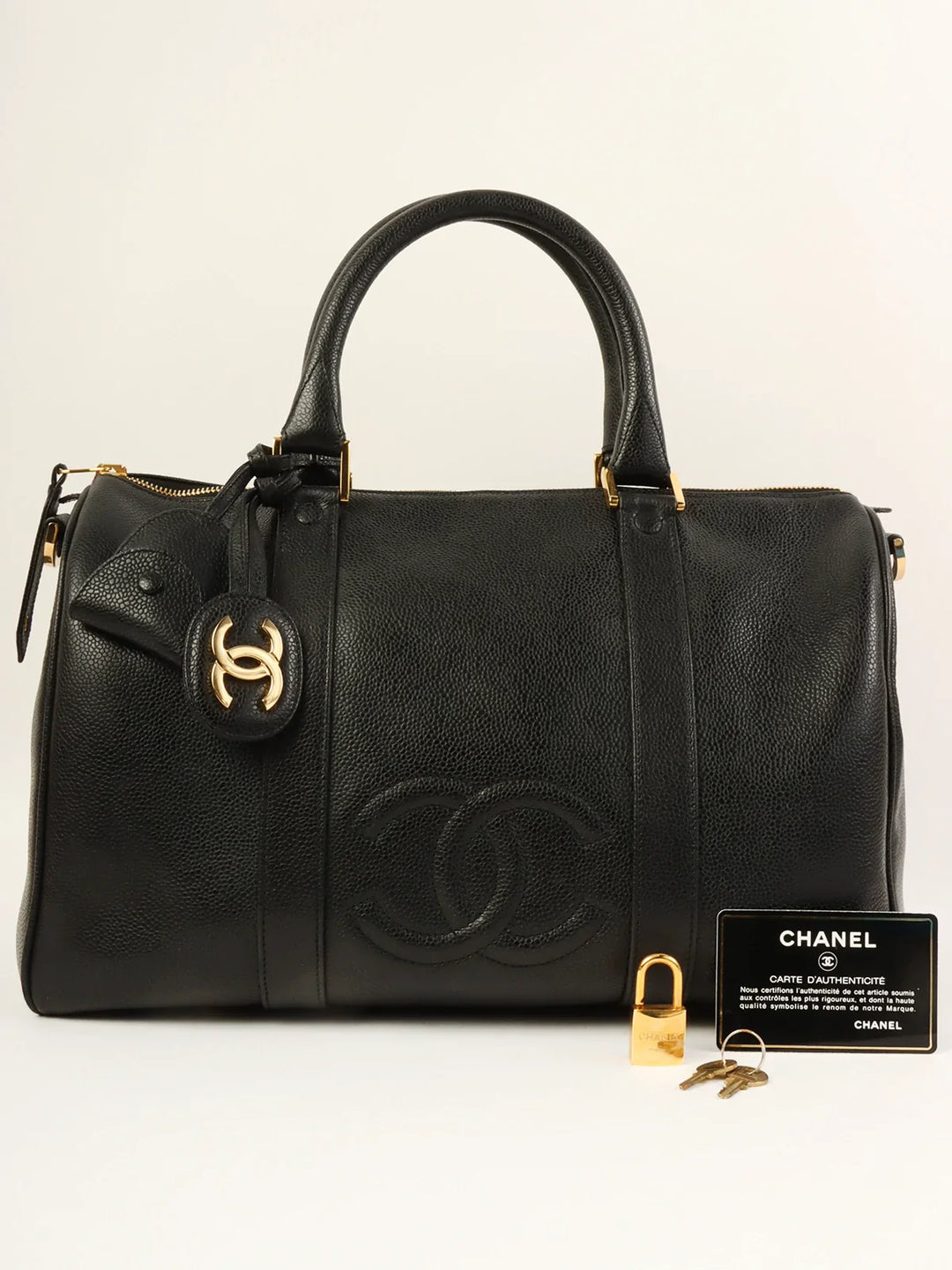 Chanel Around 1995 Made Caviar Skin Cc Mark Stitch Boston Bag Black