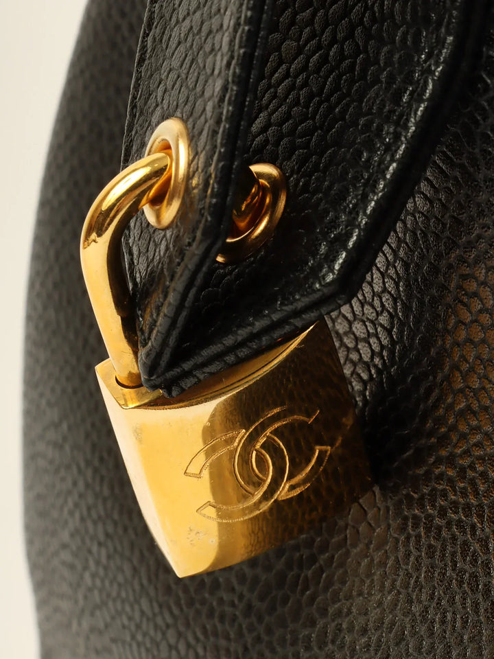 Chanel Around 1995 Made Caviar Skin Cc Mark Stitch Boston Bag Black