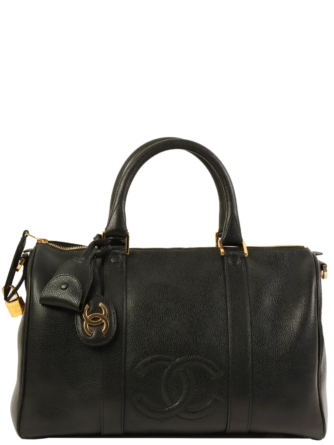 Chanel Around 1995 Made Caviar Skin Cc Mark Stitch Boston Bag Black