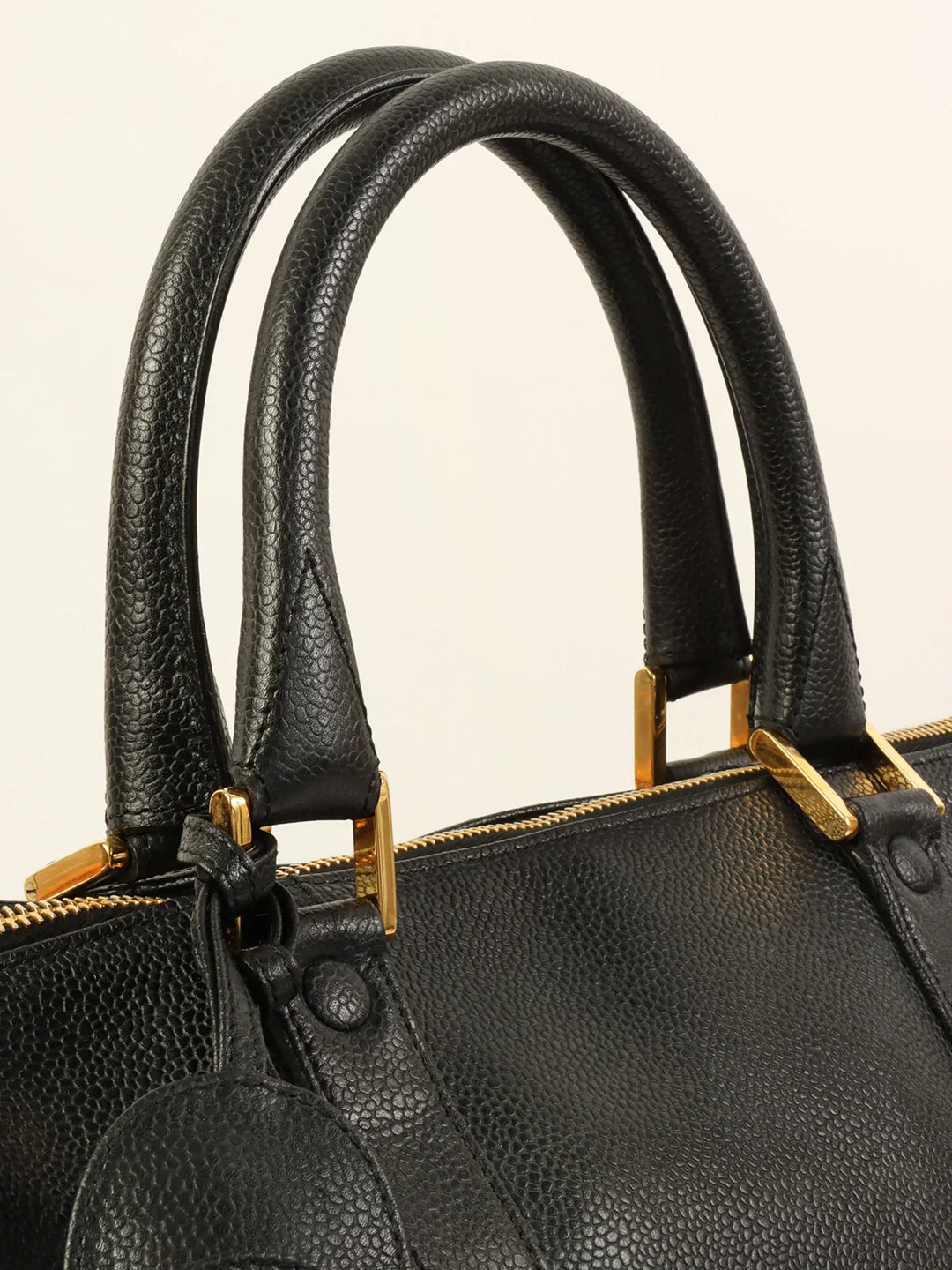 Chanel Around 1995 Made Caviar Skin Cc Mark Stitch Boston Bag Black