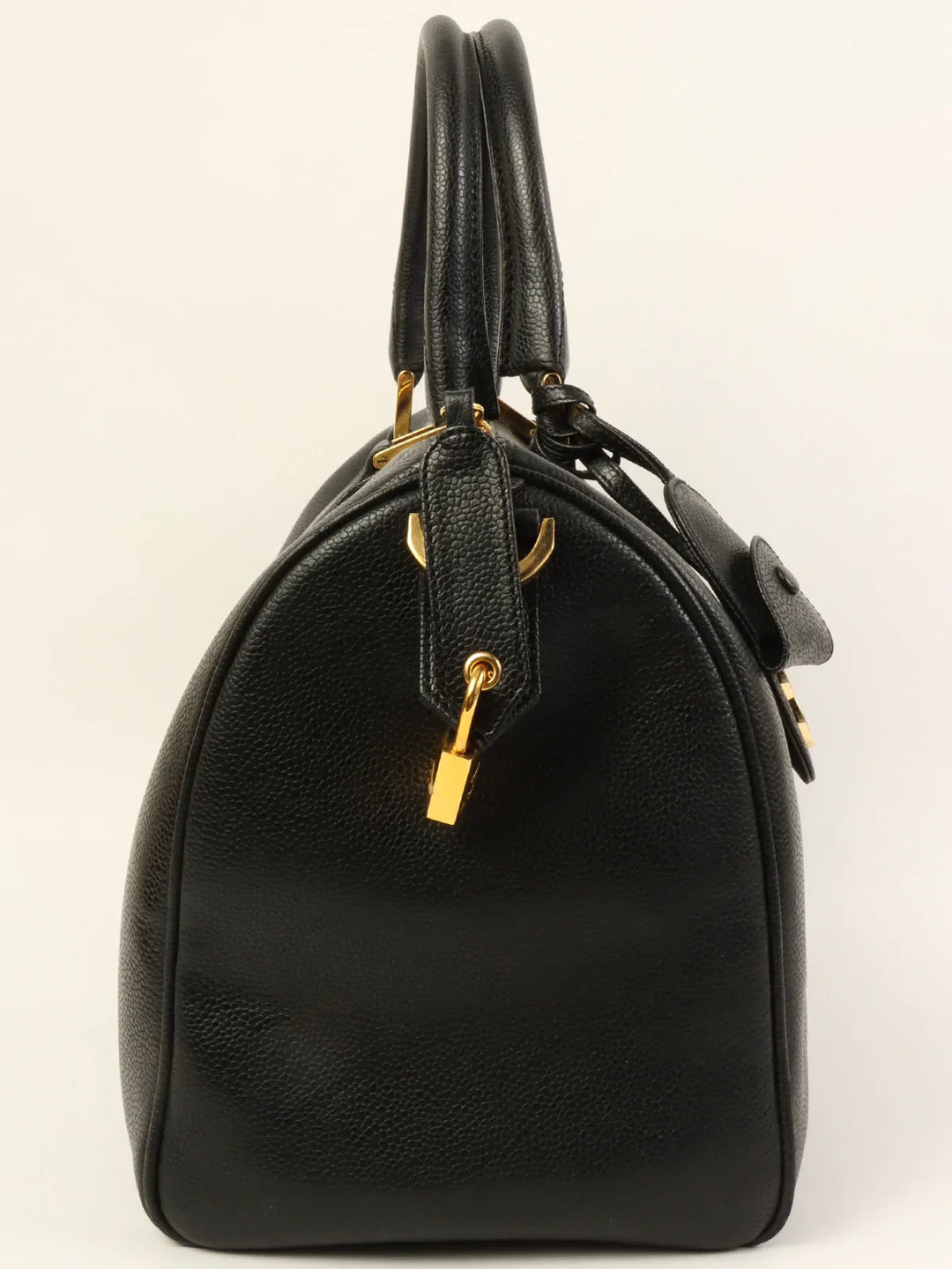 Chanel Around 1995 Made Caviar Skin Cc Mark Stitch Boston Bag Black