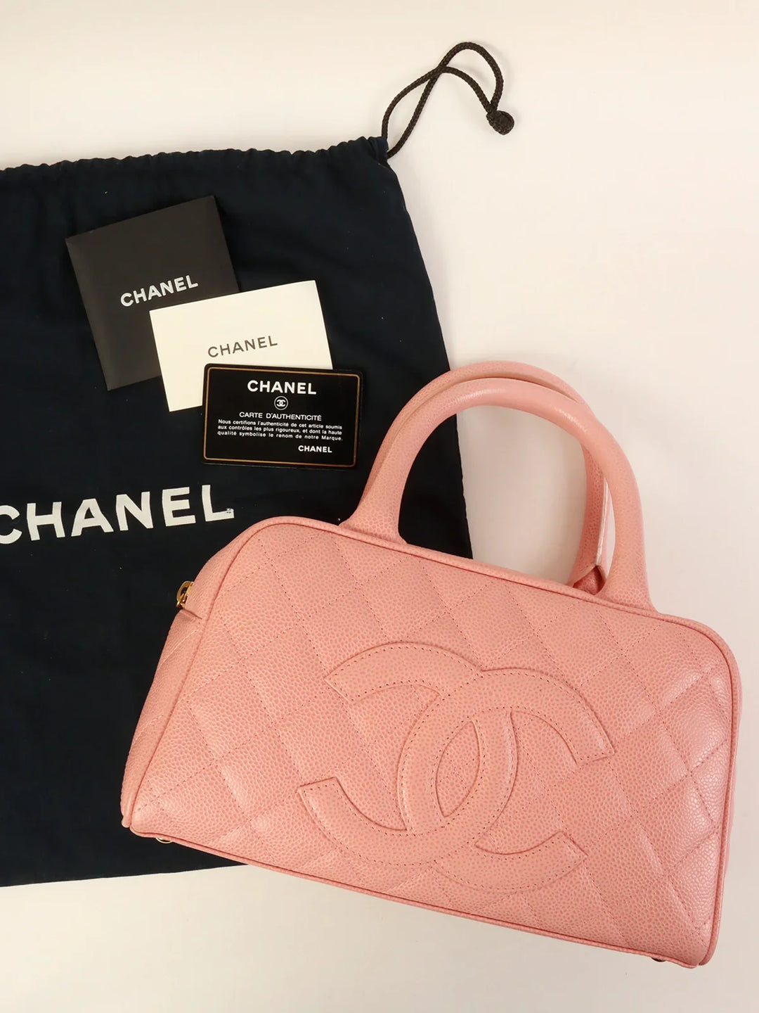 Chanel Around 2003 Made Caviar Skin Cc Mark Mini Boston Bag Pink