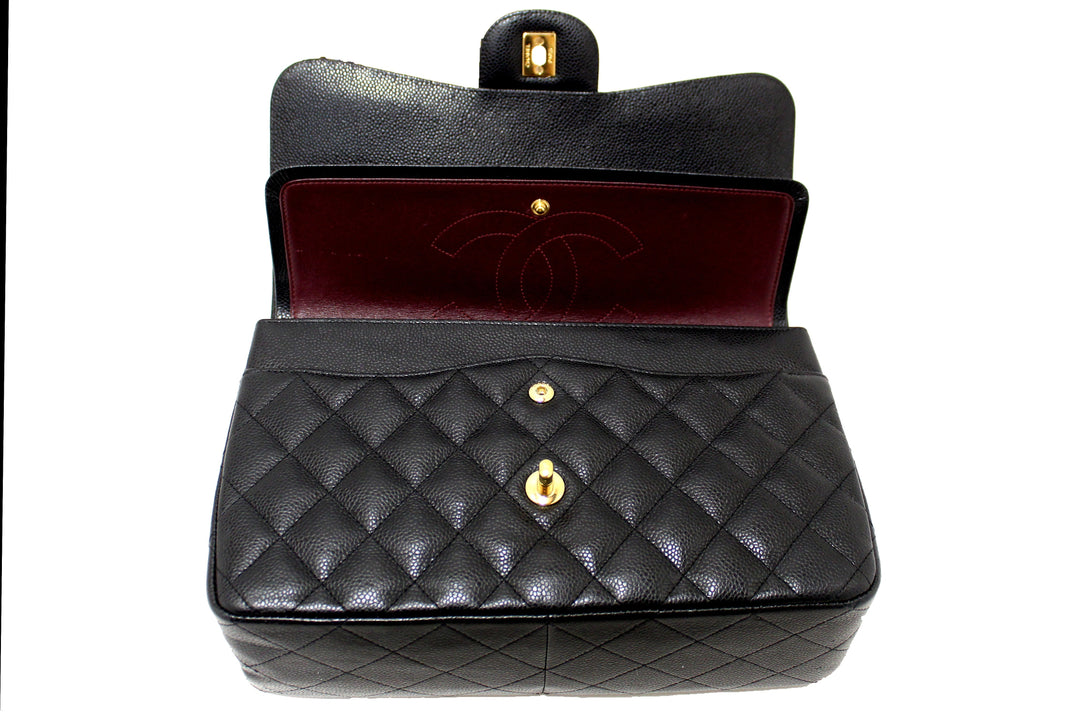 Top Quality Chanel Black Quilted Caviar Leather Classic Jumbo Double Flap Bag