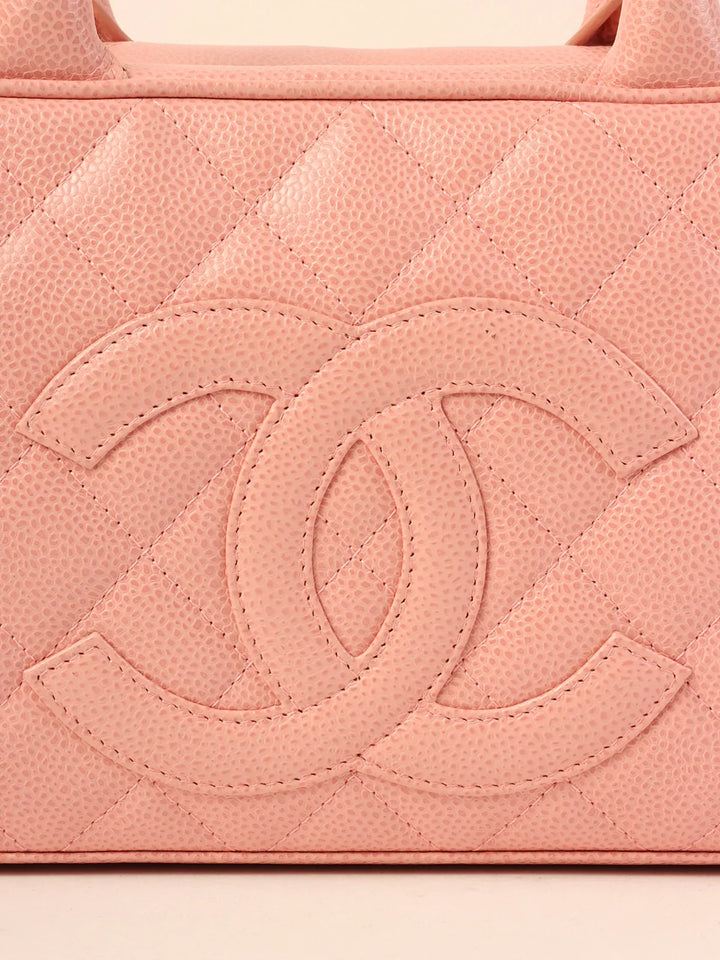 Chanel Around 2003 Made Caviar Skin Cc Mark Mini Boston Bag Pink
