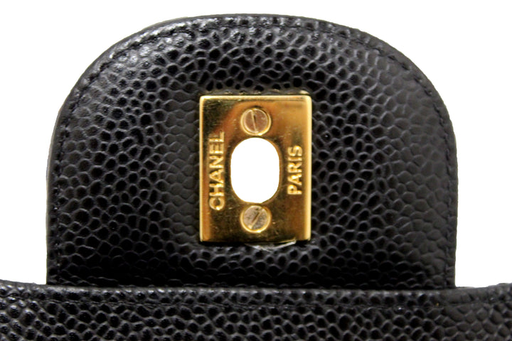 Top Quality Chanel Black Quilted Caviar Leather Classic Jumbo Double Flap Bag