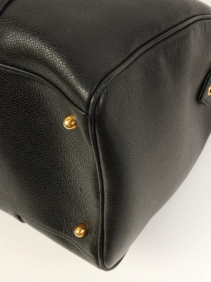 Chanel Around 1995 Made Caviar Skin Cc Mark Stitch Boston Bag Black