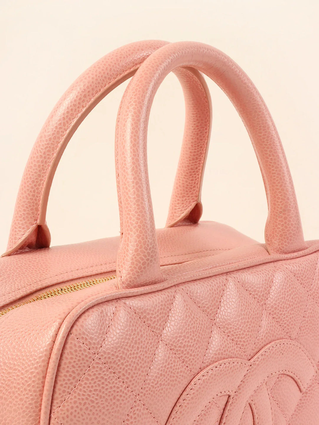 Chanel Around 2003 Made Caviar Skin Cc Mark Mini Boston Bag Pink