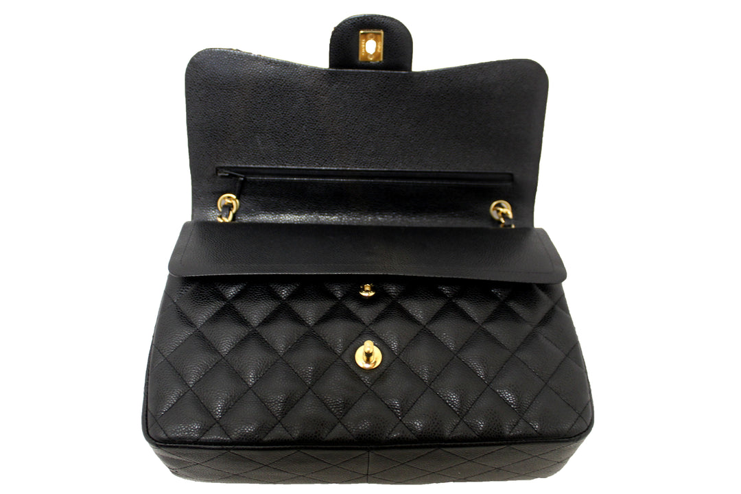 Top Quality Chanel Black Quilted Caviar Leather Classic Jumbo Double Flap Bag