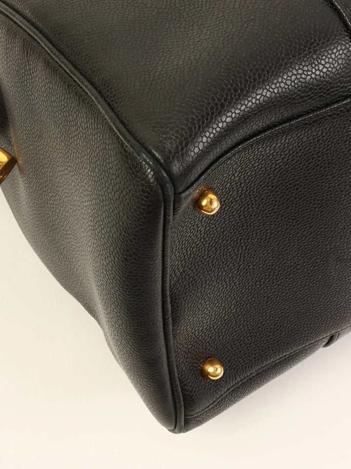 Chanel Around 1995 Made Caviar Skin Cc Mark Stitch Boston Bag Black