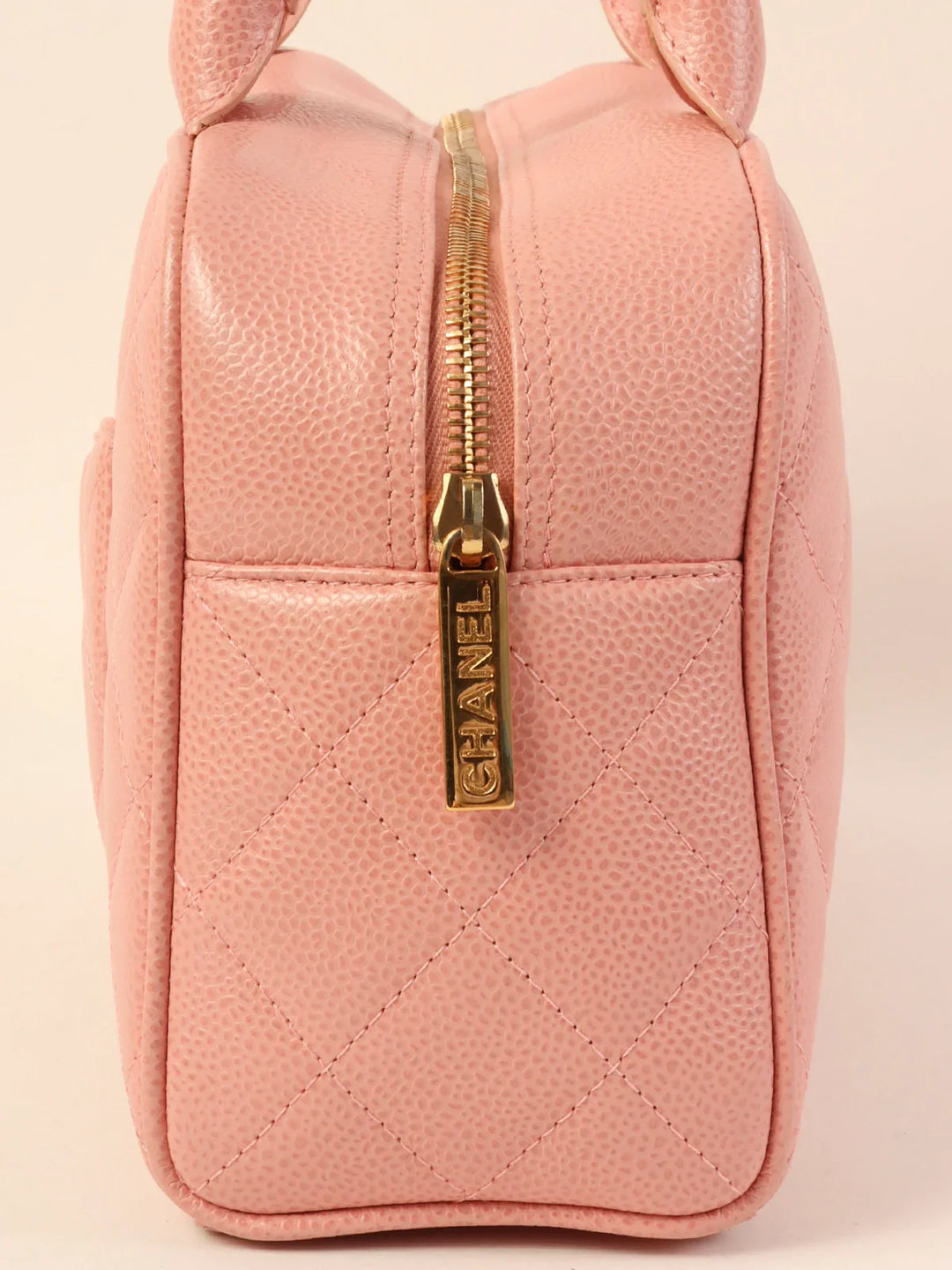 Chanel Around 2003 Made Caviar Skin Cc Mark Mini Boston Bag Pink