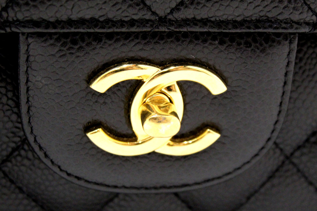 Top Quality Chanel Black Quilted Caviar Leather Classic Jumbo Double Flap Bag