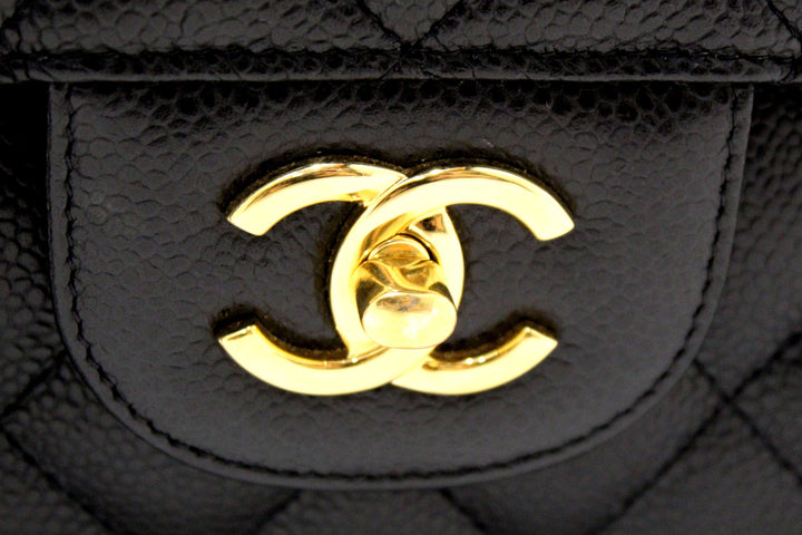 Top Quality Chanel Black Quilted Caviar Leather Classic Jumbo Double Flap Bag