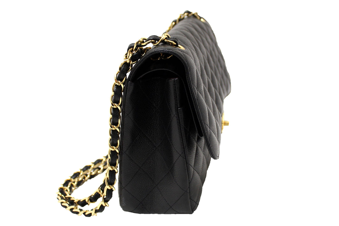 Top Quality Chanel Black Quilted Caviar Leather Classic Jumbo Double Flap Bag