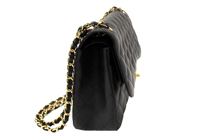 Top Quality Chanel Black Quilted Caviar Leather Classic Jumbo Double Flap Bag