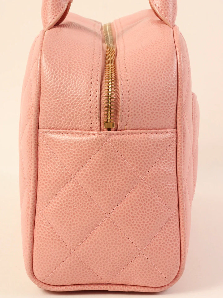 Chanel Around 2003 Made Caviar Skin Cc Mark Mini Boston Bag Pink