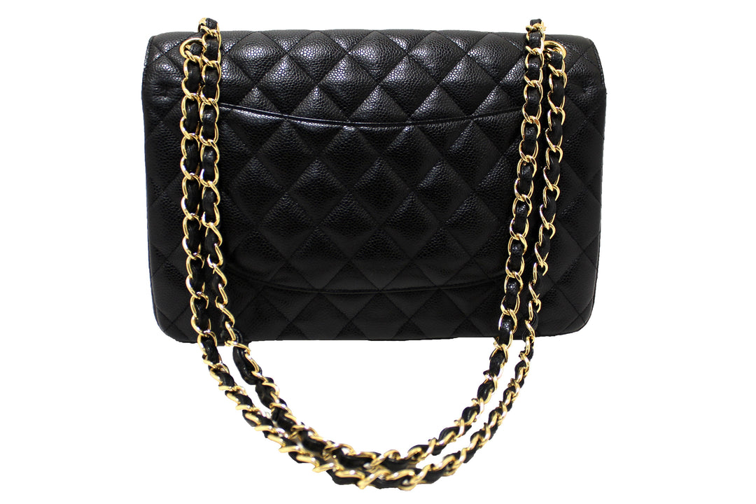 Top Quality Chanel Black Quilted Caviar Leather Classic Jumbo Double Flap Bag