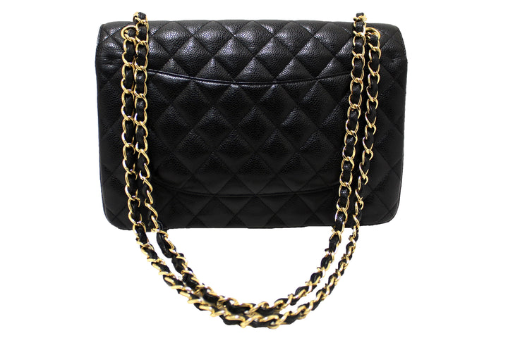 Top Quality Chanel Black Quilted Caviar Leather Classic Jumbo Double Flap Bag