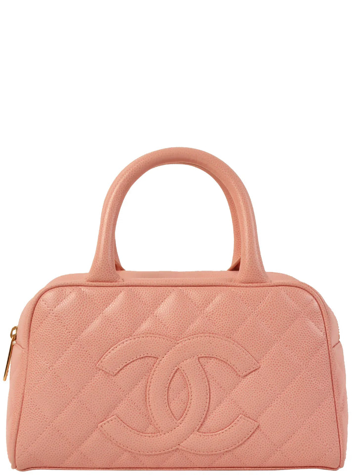 Chanel Around 2003 Made Caviar Skin Cc Mark Mini Boston Bag Pink