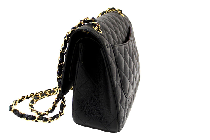 Top Quality Chanel Black Quilted Caviar Leather Classic Jumbo Double Flap Bag