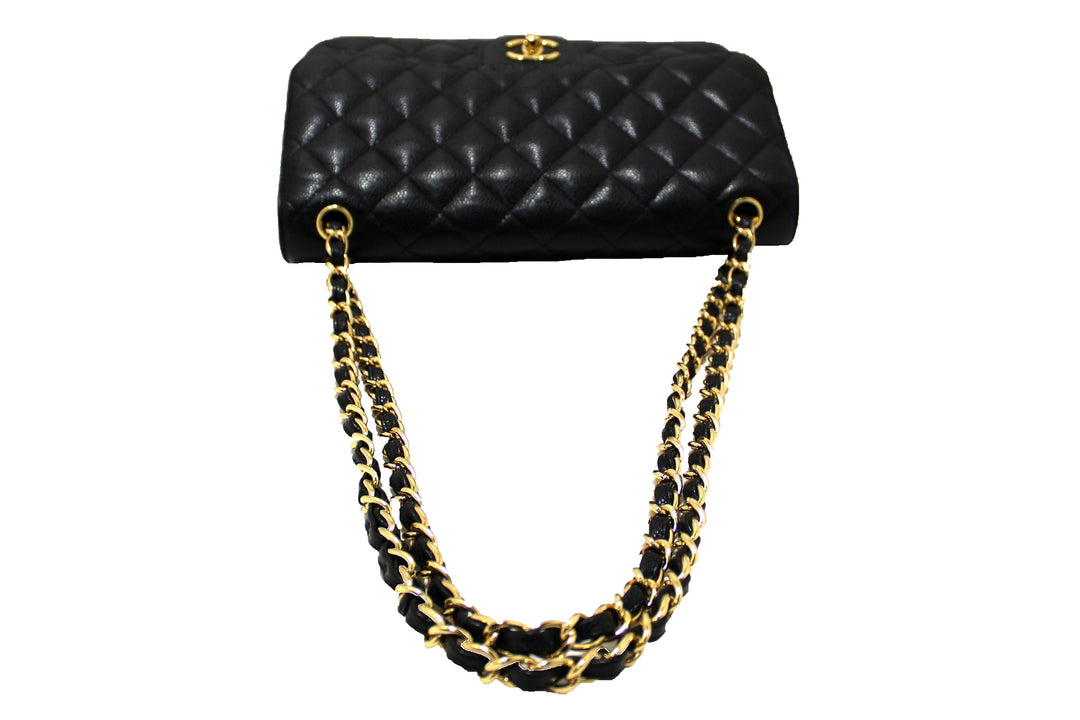 Top Quality Chanel Black Quilted Caviar Leather Classic Jumbo Double Flap Bag
