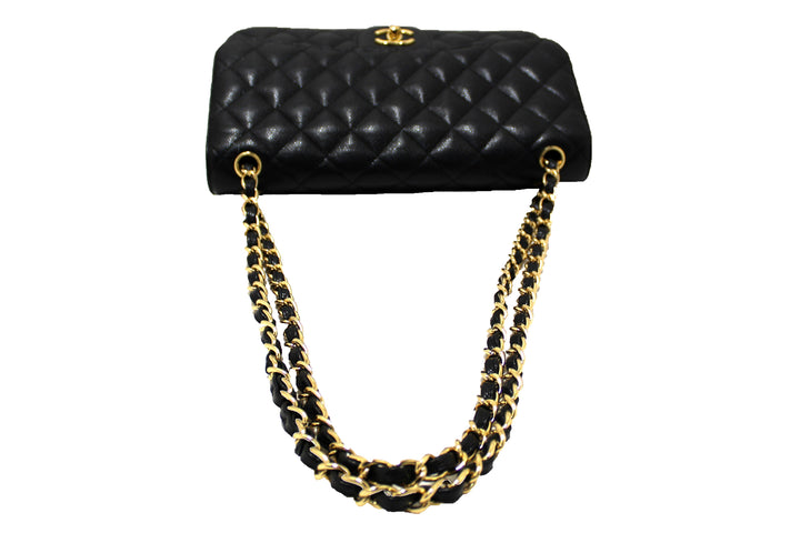 Top Quality Chanel Black Quilted Caviar Leather Classic Jumbo Double Flap Bag