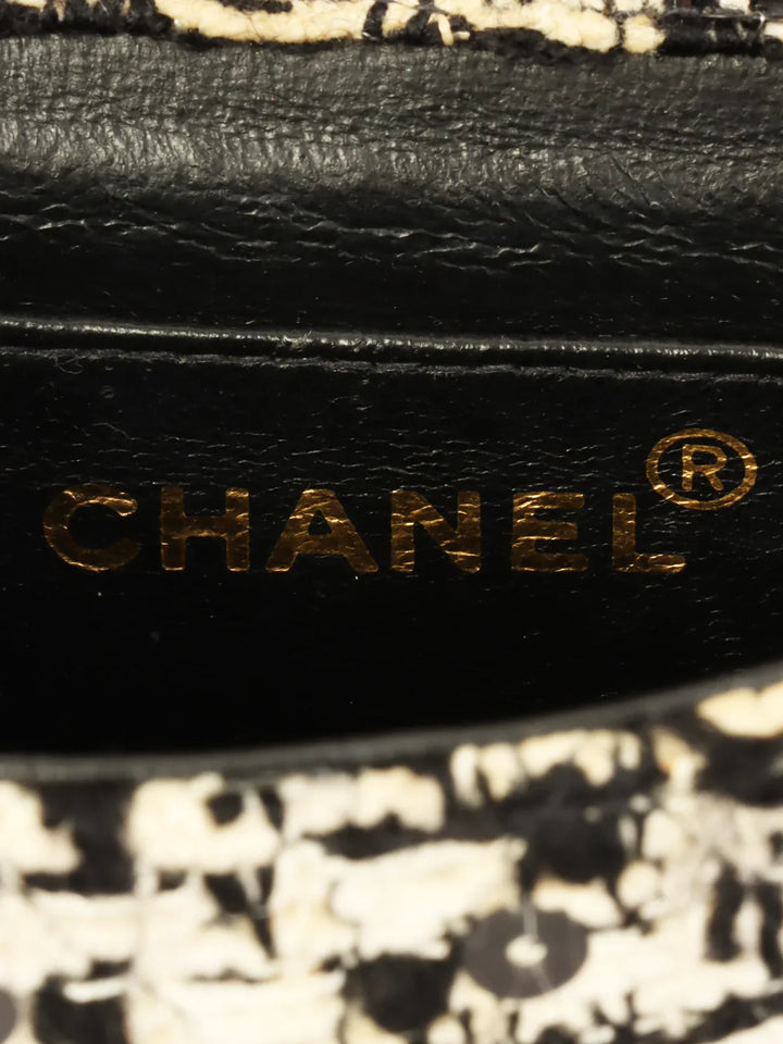 Chanel Around 1992 Made Tweed Sequin Classic New Top Handle Bag Mini Black/White