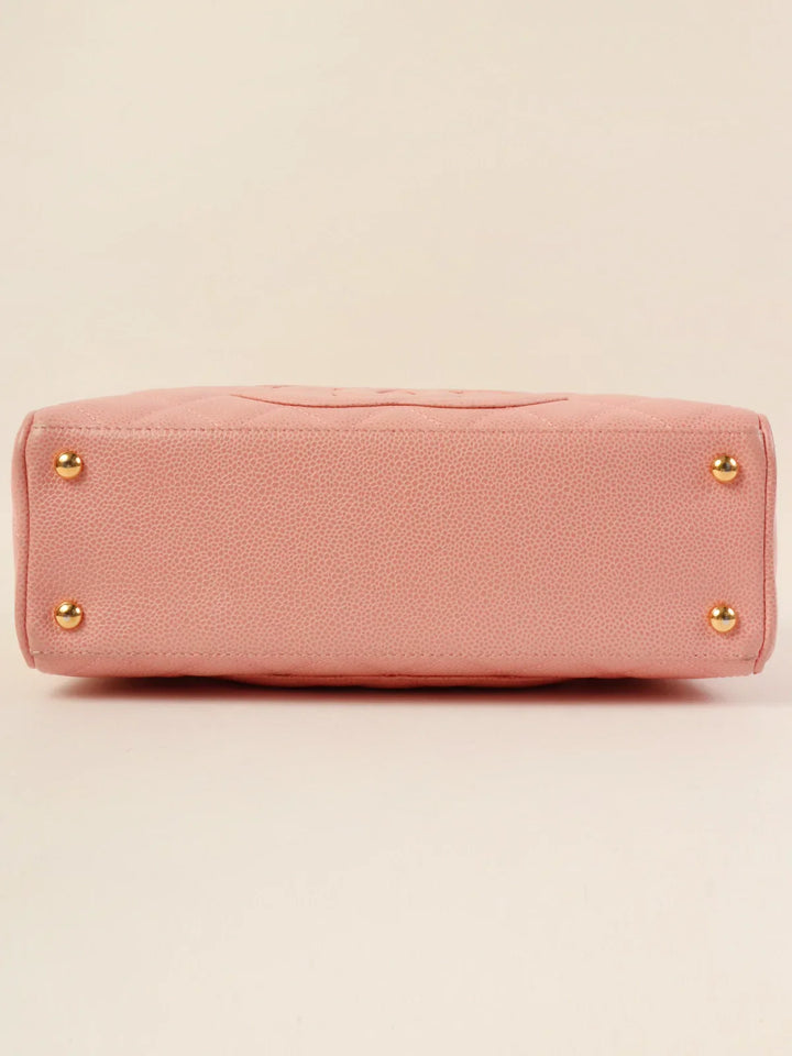 Chanel Around 2003 Made Caviar Skin Cc Mark Mini Boston Bag Pink