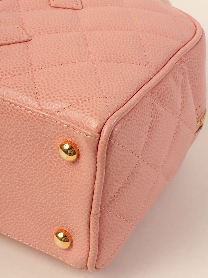 Chanel Around 2003 Made Caviar Skin Cc Mark Mini Boston Bag Pink
