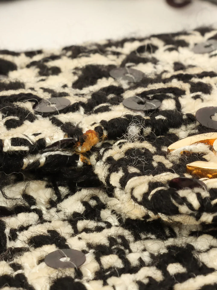 Chanel Around 1992 Made Tweed Sequin Classic New Top Handle Bag Mini Black/White