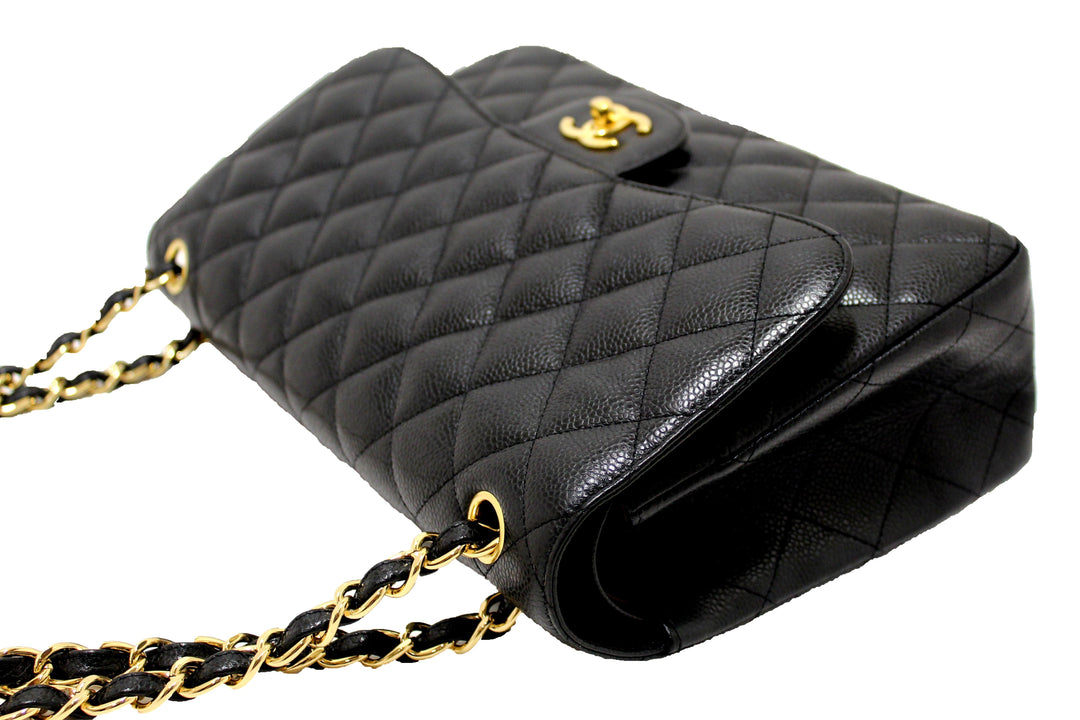 Top Quality Chanel Black Quilted Caviar Leather Classic Jumbo Double Flap Bag