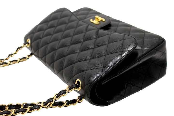 Top Quality Chanel Black Quilted Caviar Leather Classic Jumbo Double Flap Bag