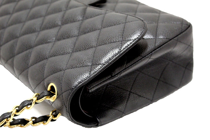 Top Quality Chanel Black Quilted Caviar Leather Classic Jumbo Double Flap Bag