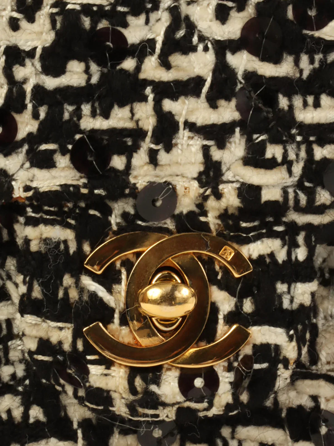Chanel Around 1992 Made Tweed Sequin Classic New Top Handle Bag Mini Black/White