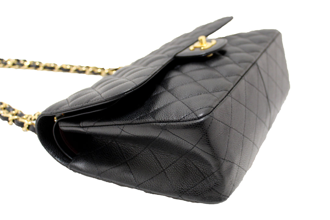 Top Quality Chanel Black Quilted Caviar Leather Classic Jumbo Double Flap Bag