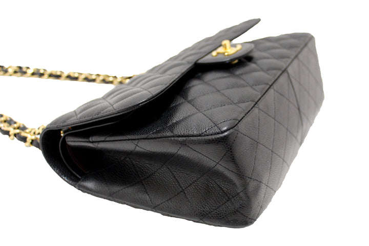 Top Quality Chanel Black Quilted Caviar Leather Classic Jumbo Double Flap Bag