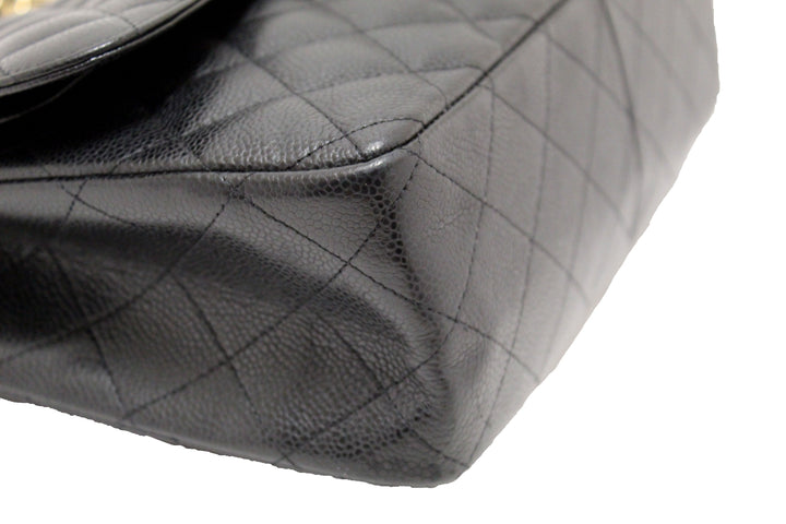 Top Quality Chanel Black Quilted Caviar Leather Classic Jumbo Double Flap Bag