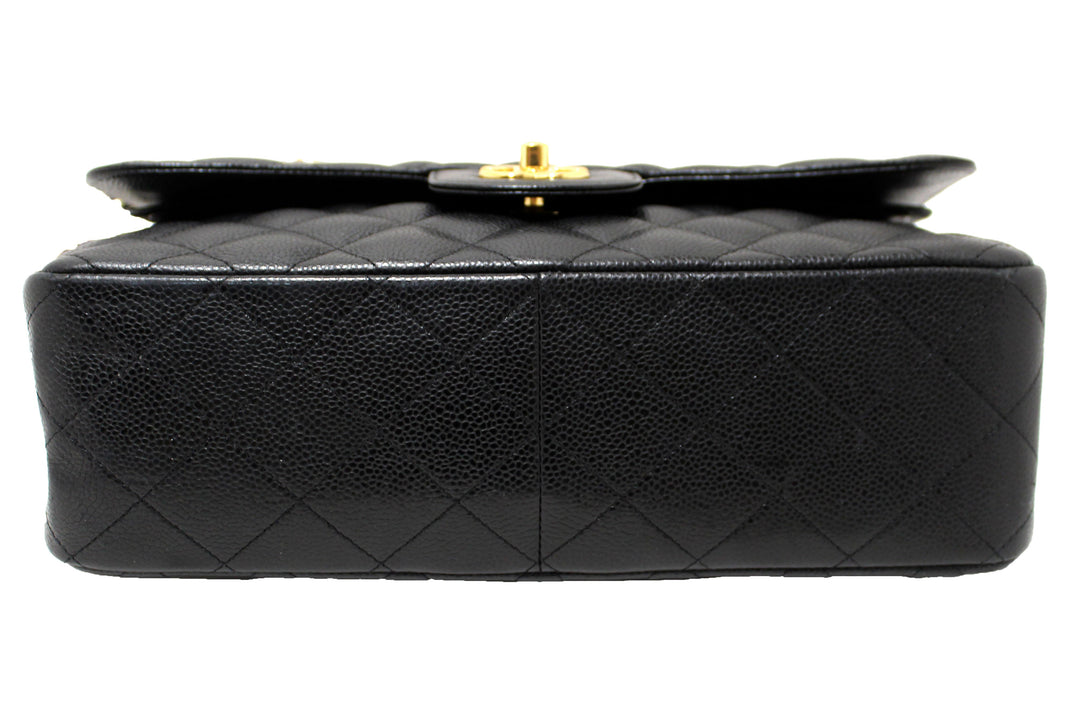 Top Quality Chanel Black Quilted Caviar Leather Classic Jumbo Double Flap Bag