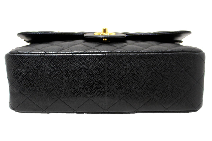 Top Quality Chanel Black Quilted Caviar Leather Classic Jumbo Double Flap Bag