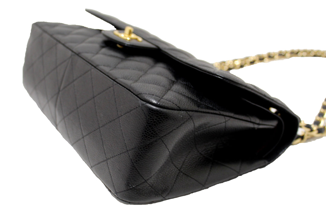 Top Quality Chanel Black Quilted Caviar Leather Classic Jumbo Double Flap Bag