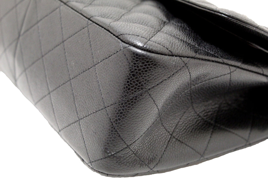 Top Quality Chanel Black Quilted Caviar Leather Classic Jumbo Double Flap Bag