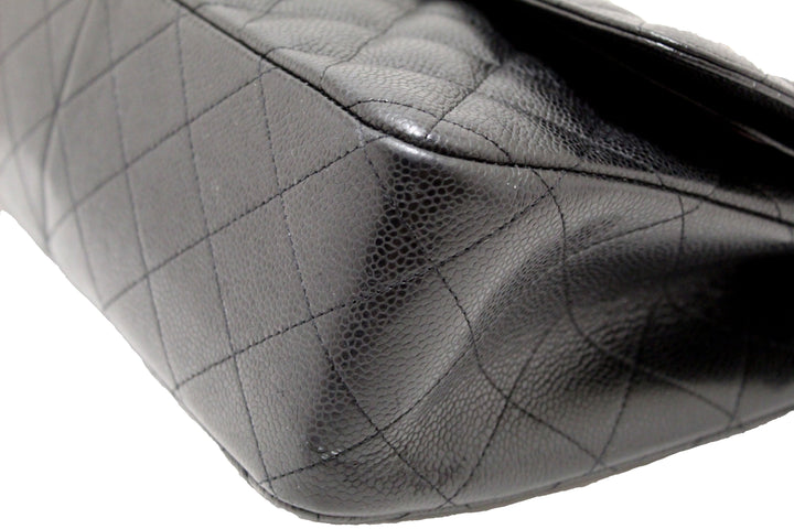 Top Quality Chanel Black Quilted Caviar Leather Classic Jumbo Double Flap Bag