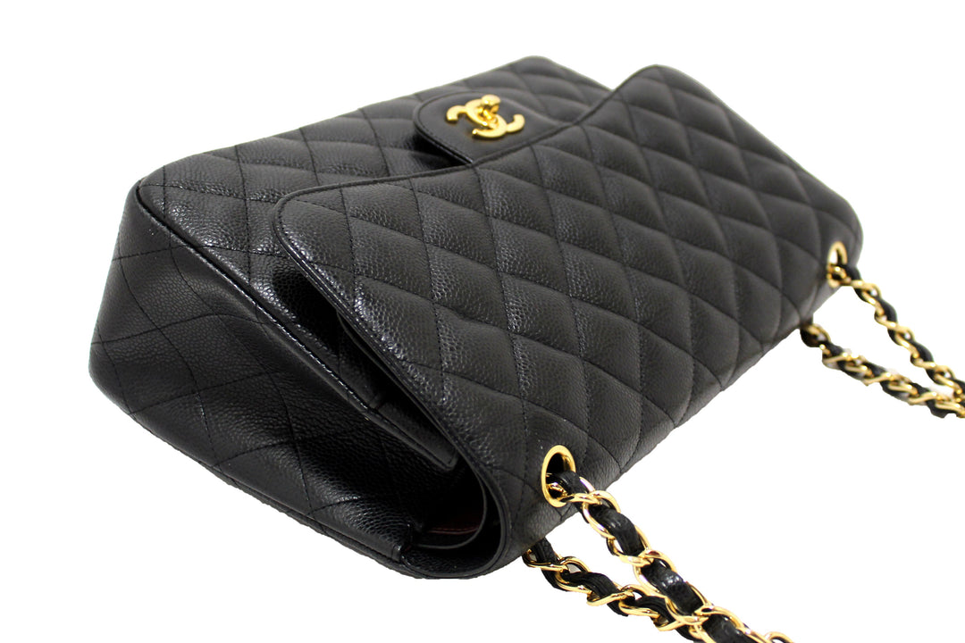 Top Quality Chanel Black Quilted Caviar Leather Classic Jumbo Double Flap Bag