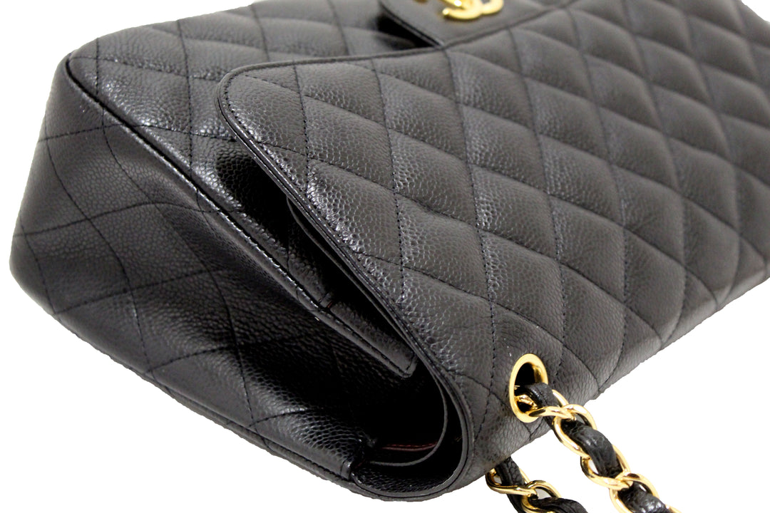 Top Quality Chanel Black Quilted Caviar Leather Classic Jumbo Double Flap Bag
