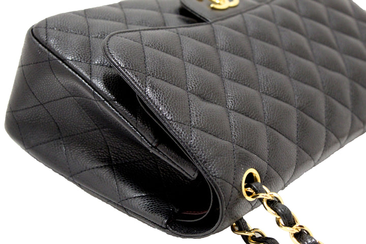 Top Quality Chanel Black Quilted Caviar Leather Classic Jumbo Double Flap Bag